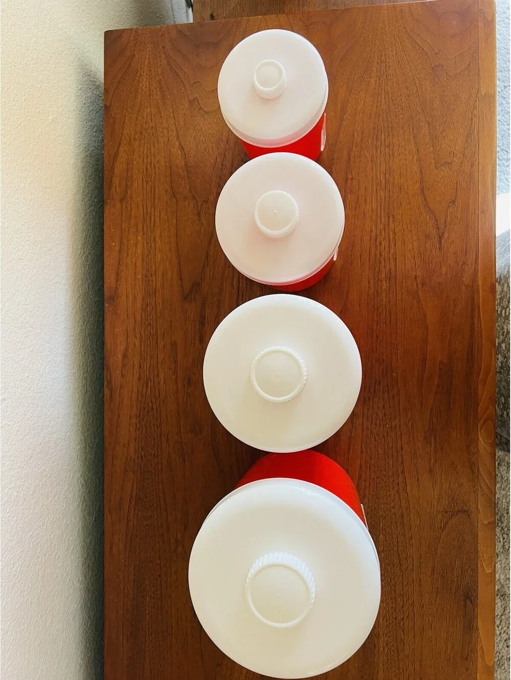 Vintage Knickerbocker Red & White 4 Pc Canisters